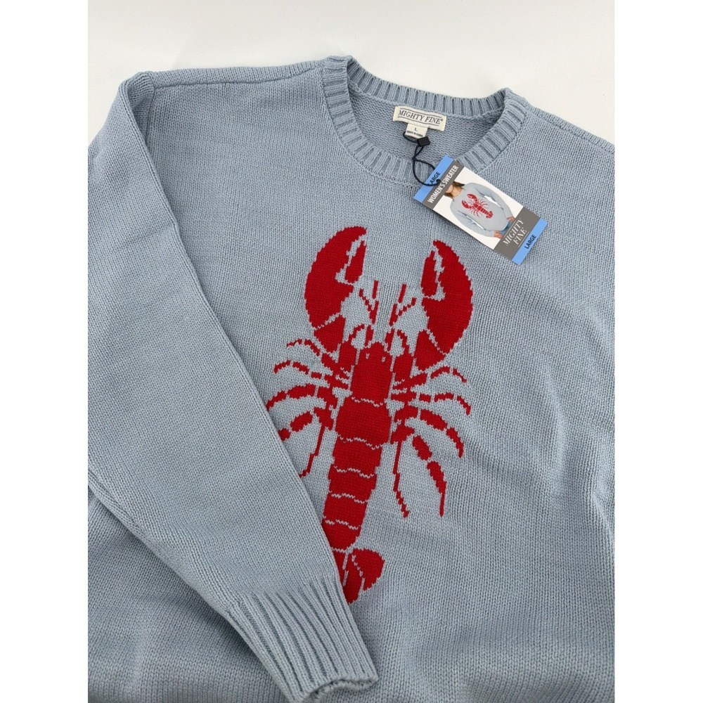 Mighty Fine Women Light Blue Lobster Graphic Crewneck Sweater Large New - Picture 6 of 6
